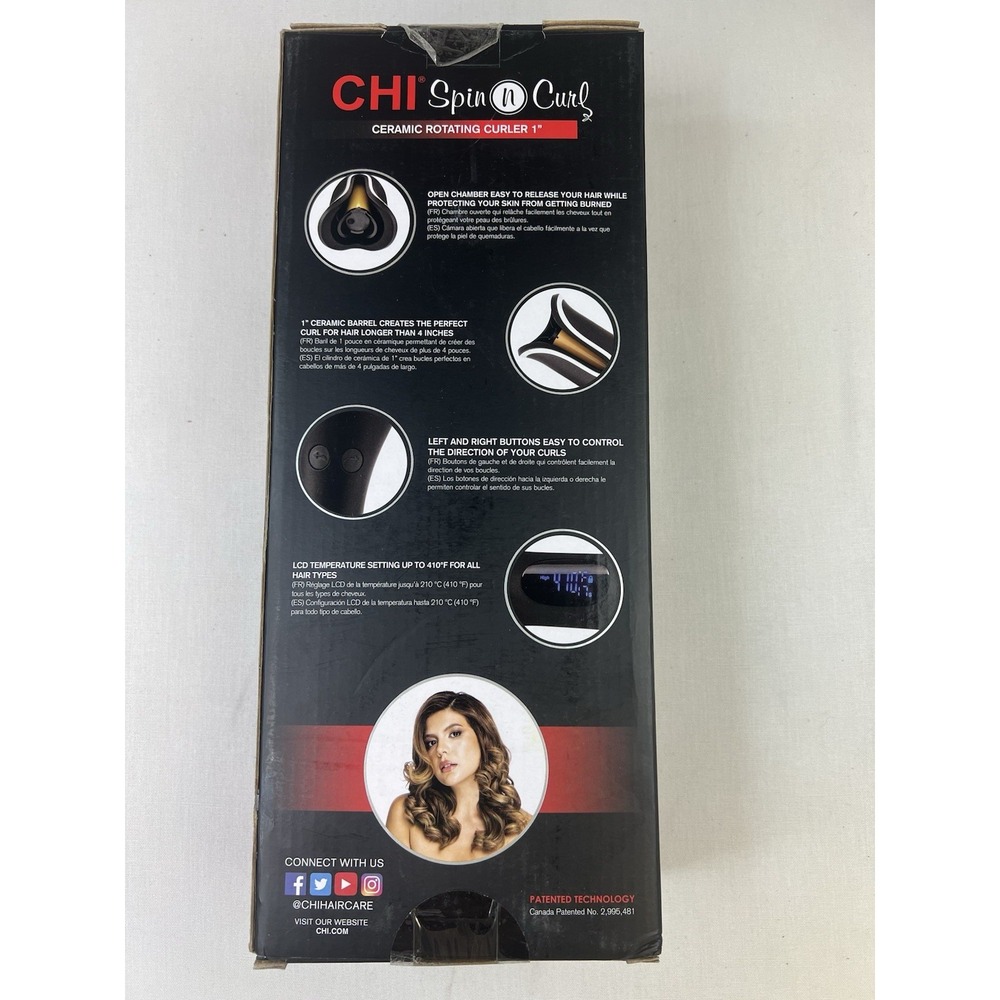 CHI Spin N Curl in Onyx Black 1' Ideal for Shoulder-Length Hair - Picture 2 of 4